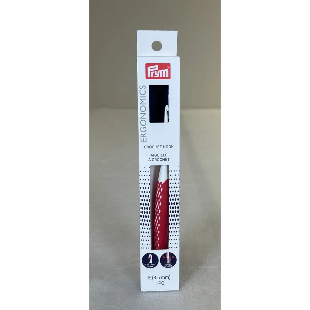 NIB Prym Ergonomic Crochet Hook E Size 3.5mm Super Smooth New Optimized Hook Red